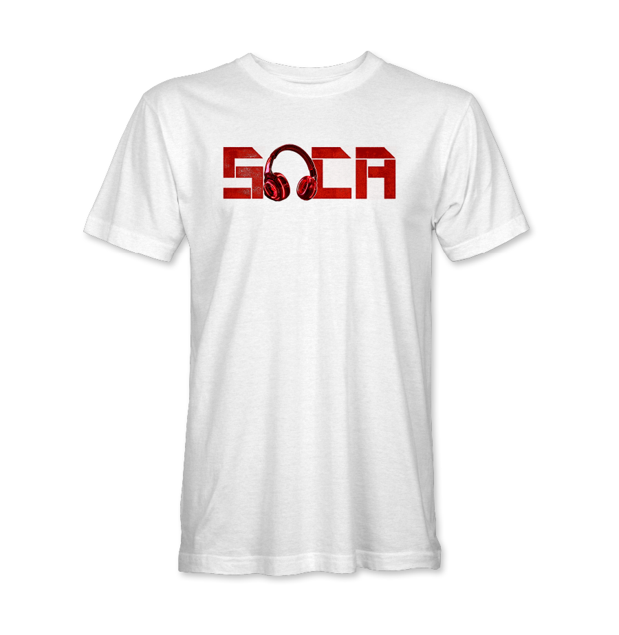 Soca Red headphones white t-shirt men